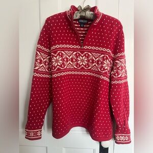 Lands' End Cotton Nordic Design 1/4 Zip Size L Sweater